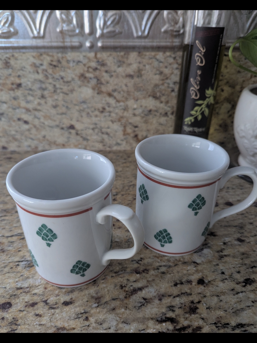 Rauschert Ceramic White Vegetable Motif Artichoke Mugs - Set of 2